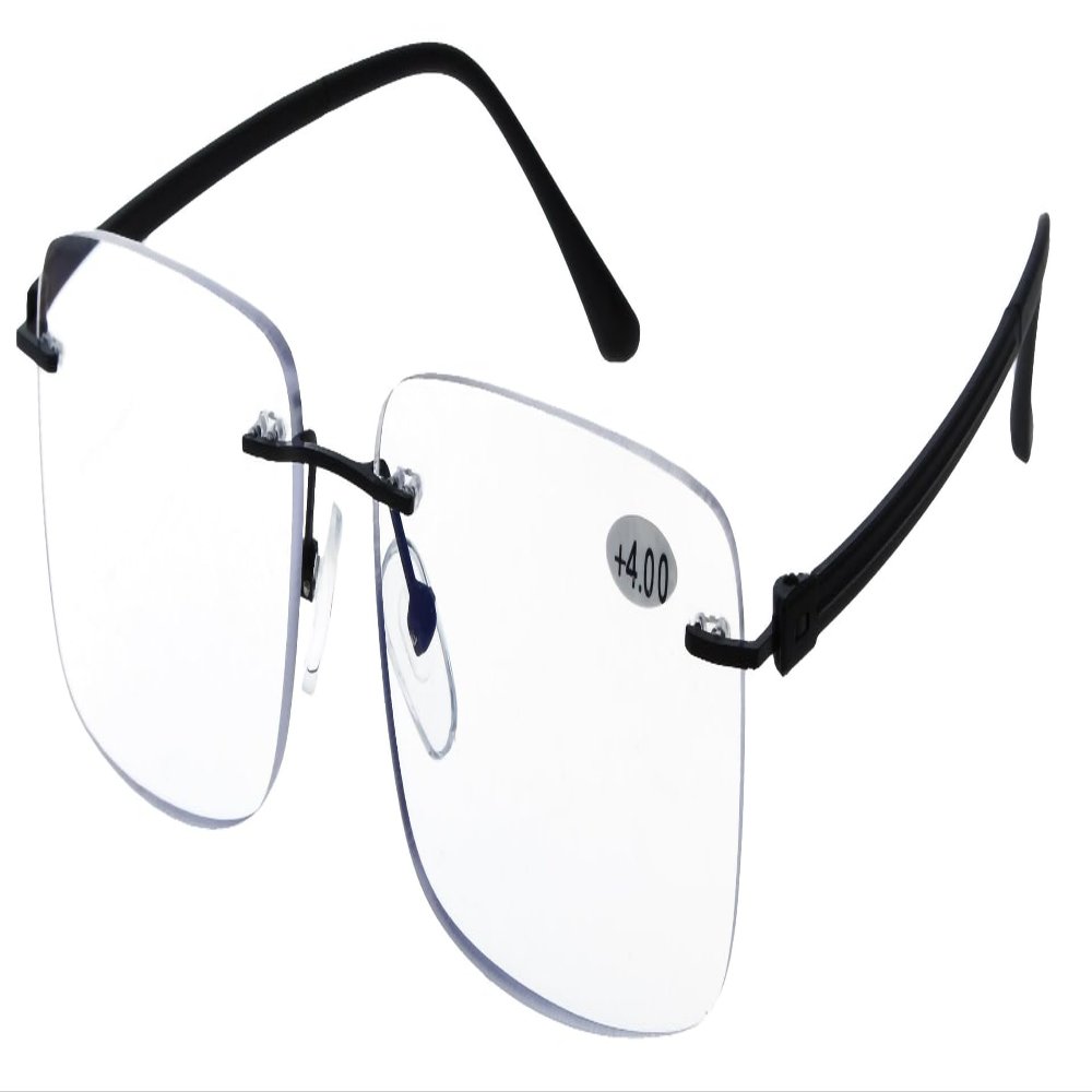Reinhold Rimless Ready-Made Reading Glasses with Blue-Light Filter, Black, +3.50 D