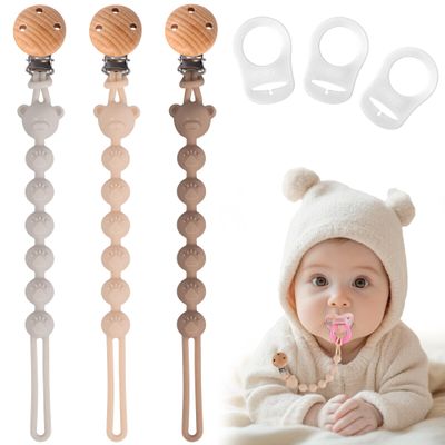 EARLY MINDS 3-Piece Silicone Pacifier Clip Set, Cream, Sand, Light Gray