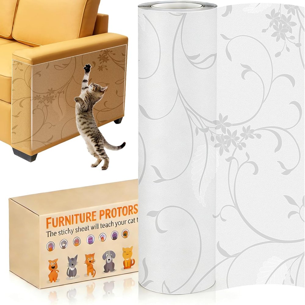 Self-Adhesive Cat Scratch Protection Film, 30 cm x 5 m, Transparent Matte, Vine Pattern