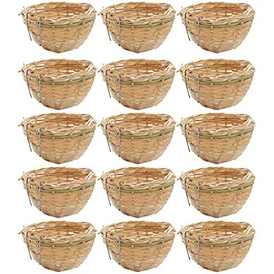 15-Piece Handmade Bamboo Bird Nests with Hooks, Natural Bird Shelter for Wild Birds, Hanging Porch Decor, 4 in. Diameter