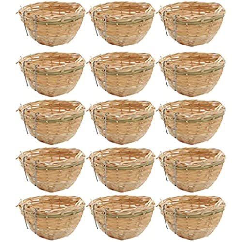 15-Piece Handmade Bamboo Bird Nests with Hooks, Natural Bird Shelter for Wild Birds, Hanging Porch Decor, 4 in. Diameter