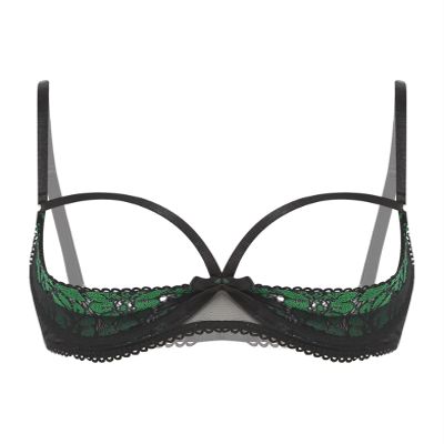Jhaoyu Women's Open Bra Lace Push-Up 1/4 Cup Green XXL