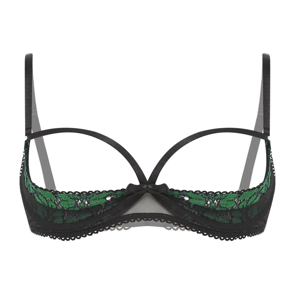 Jhaoyu Women's Open Bra Lace Push-Up 1/4 Cup Green XXL