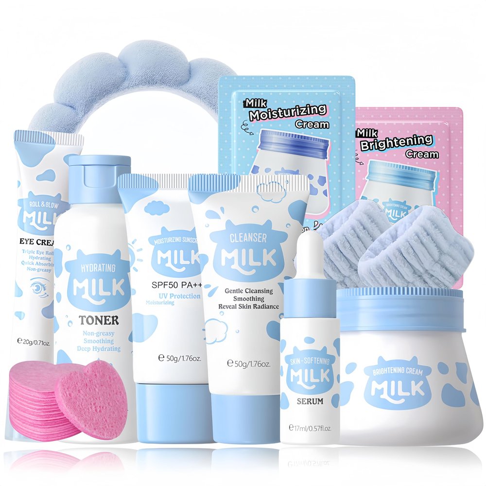 Milk Skincare Set for Teenage Girls and Women, 11-Piece Facial Care Gift Set