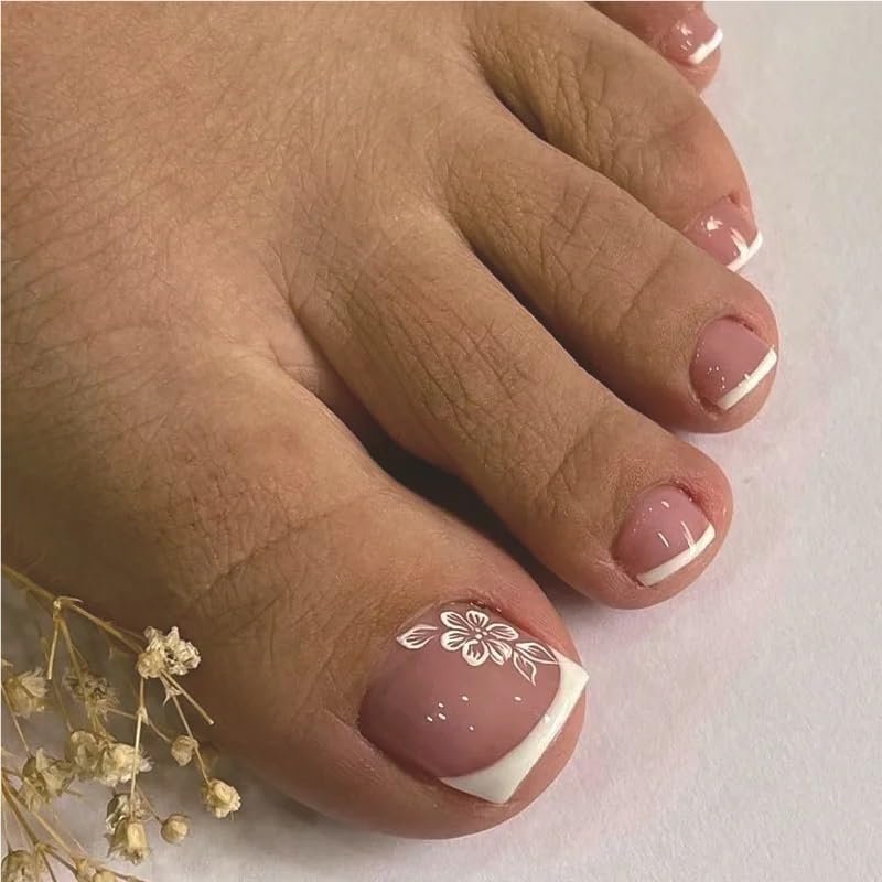 French Design Reusable Acrylic Toenails (5, S)