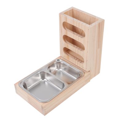 ORFOFE Wooden Feeder for Rabbits and Small Animals, Multifunctional Food Dispenser, Water Bowl and Stable Hay Rack, Space-Saving and Portable