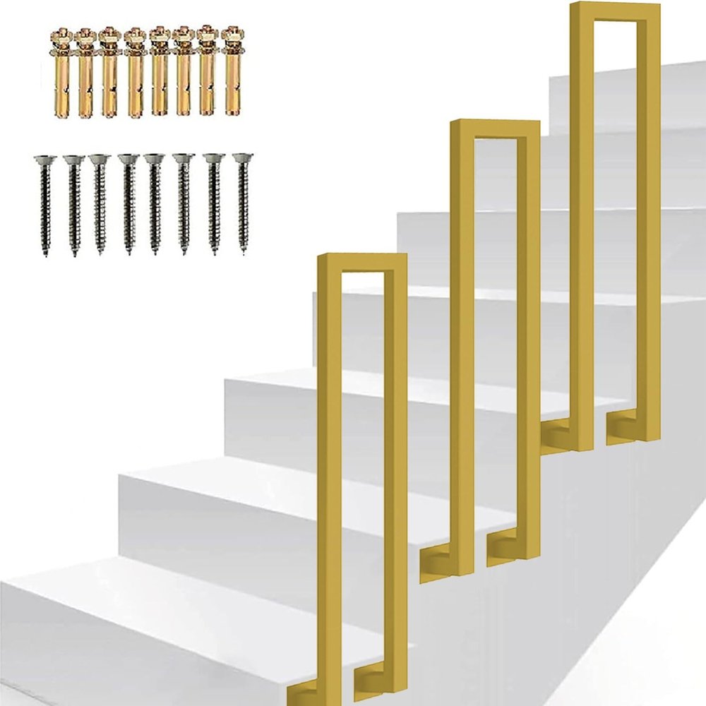 U-Shaped Stair Handrail, Adjustable 35–100 cm, Gold-Finished Iron