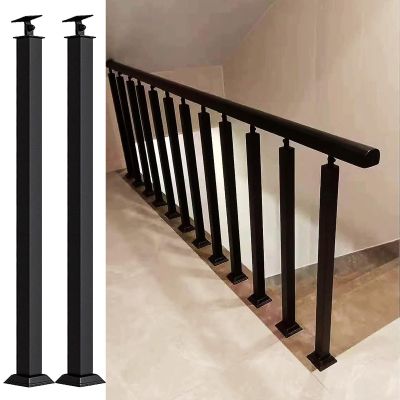 Adjustable 270° Square Stair Posts, Black Metal, with Flat Base Support and Screw Set