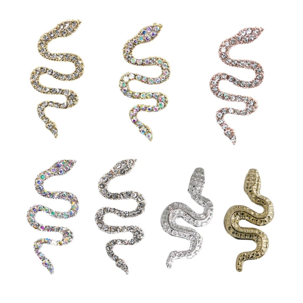 Veemoon 7-Piece Snake Design Nail Charms with Shiny Rhinestones