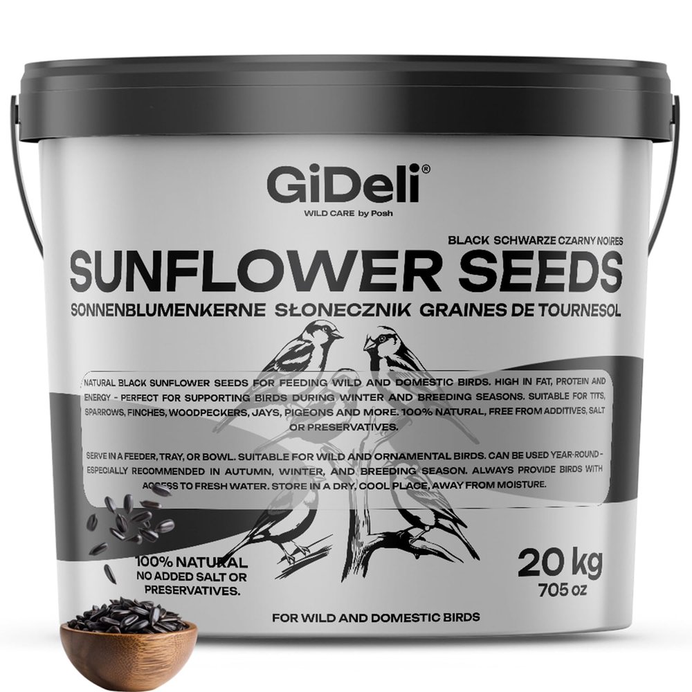 GiDeli Black Sunflower Seeds, 20 kg Bucket