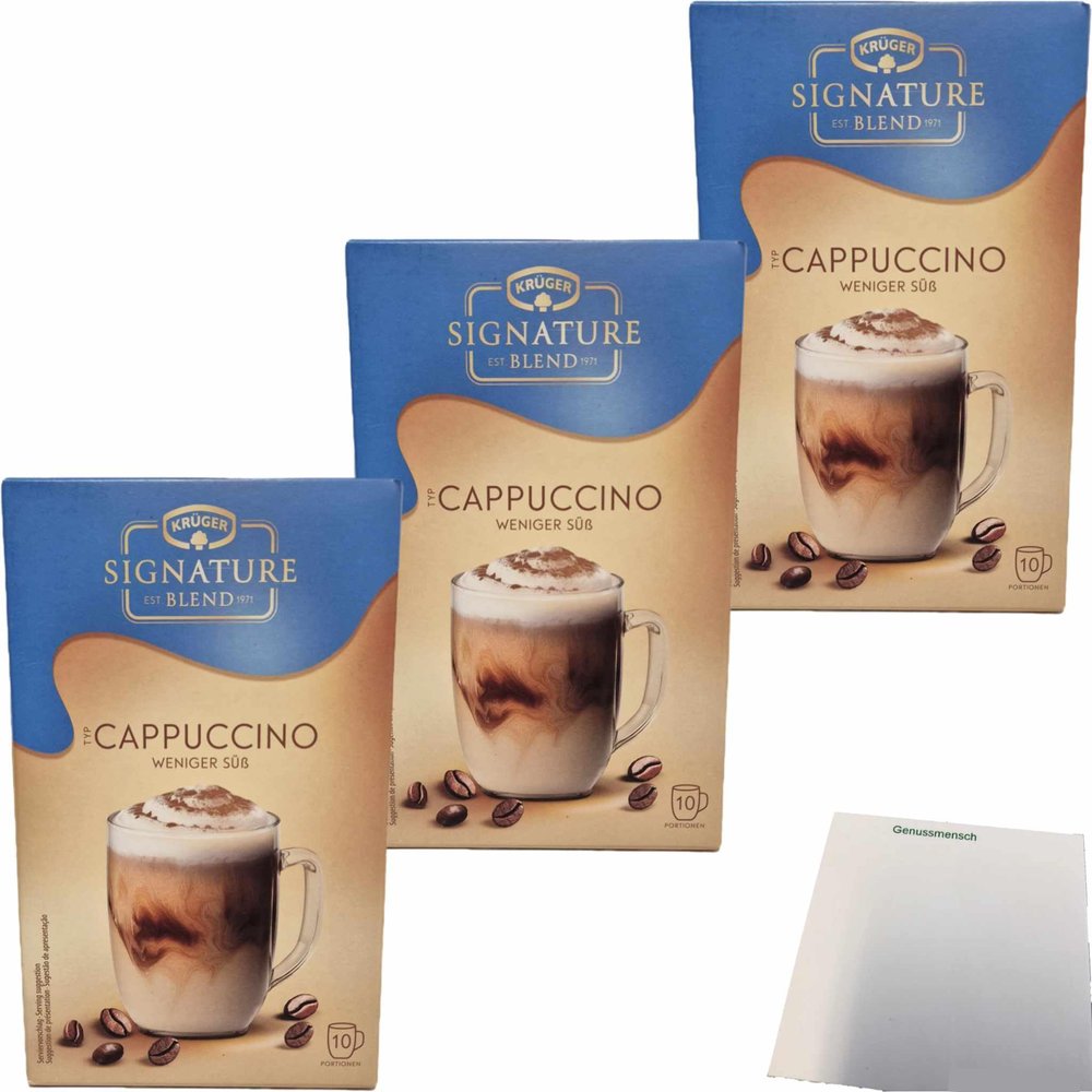 usy Bundle for Krüger Signature Blend Cappuccino Less Sweetness, 3-Pack (3 x 125 g, 30 servings) + usy Block
