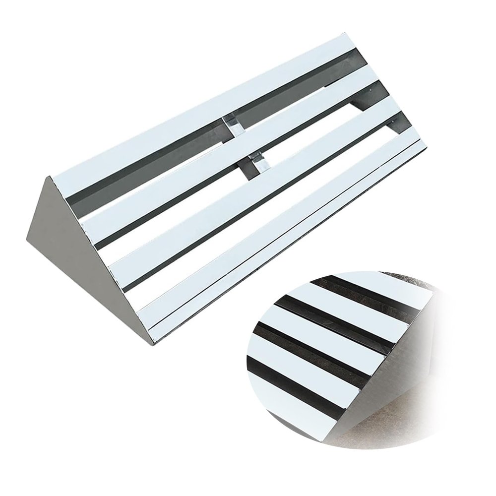 Portable Non-Slip Slatted Stainless Steel Threshold Ramp, Triangular Structure, 27.5 x 12 x 4 in (70 x 30 x 10 cm)