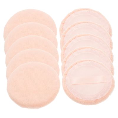 Pure Cotton Powder Puffs, Beige, Round, 10-Pack