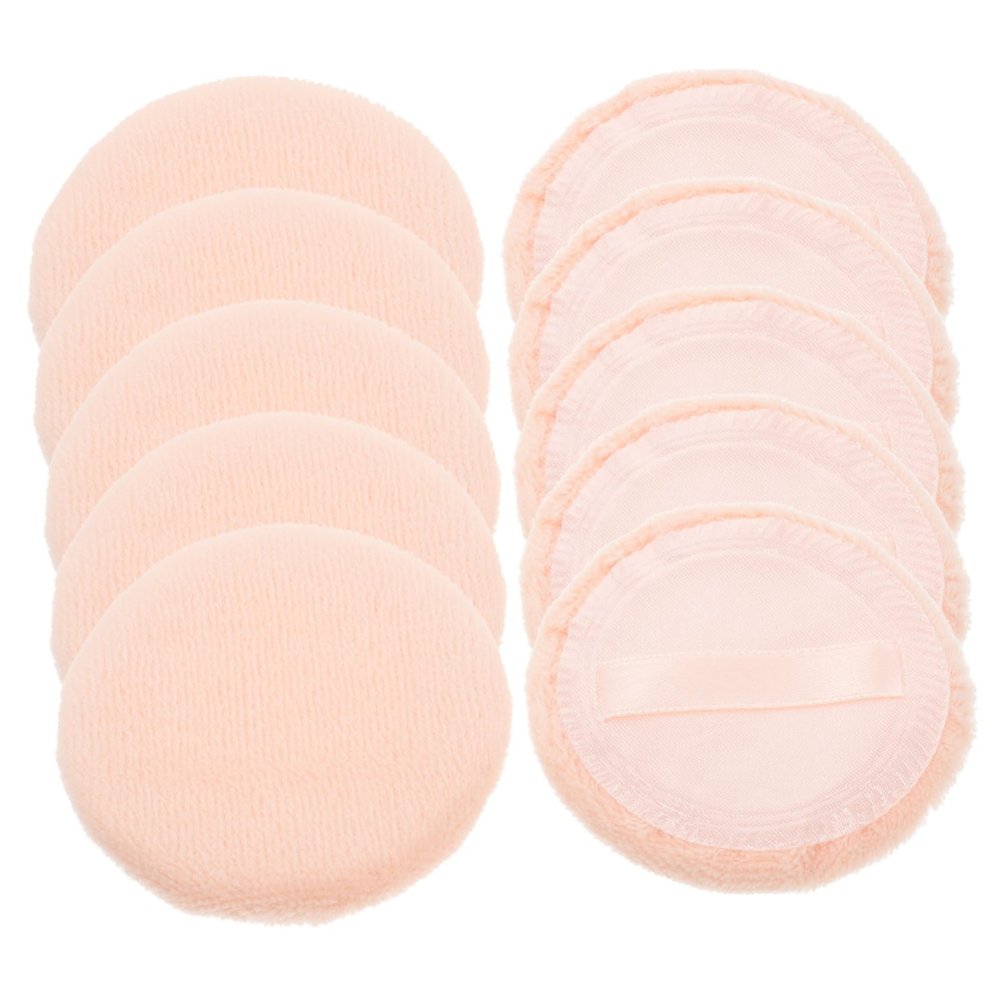 Pure Cotton Powder Puffs, Beige, Round, 10-Pack