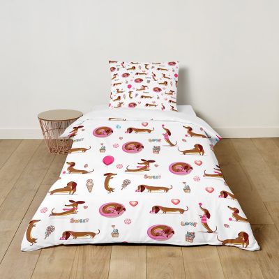 Odot Kids' Bedding Set for Girls and Boys, 1 Zippered Duvet Cover and 1 Pillowcase, 3D Dachshund Pattern, Microfiber, Love Heart, 135 x 200 cm