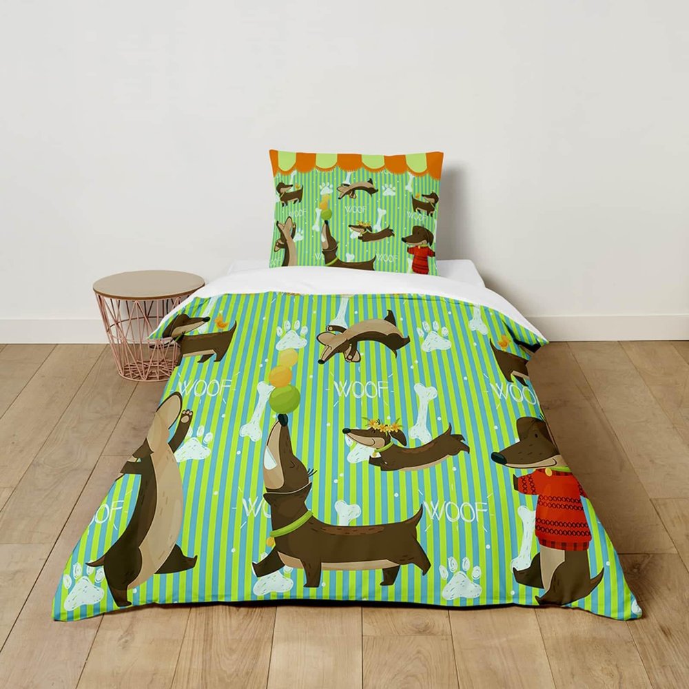 Odot Toddler Bedding Set, 3D Dachshund Stripes, 1 Zippered Duvet Cover and 1 Pillowcase, Microfiber, 100 x 135 cm