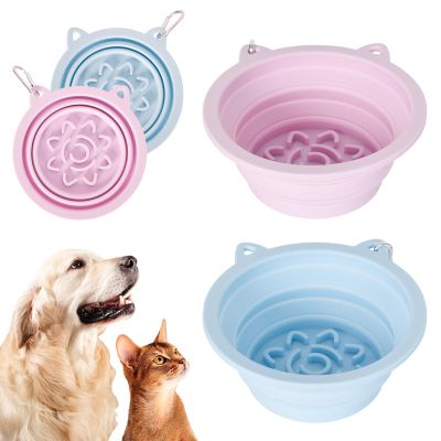 Zimoer 2-Pack Foldable Dog Bowls with Suction Cups & Slow Feeder - 450ml