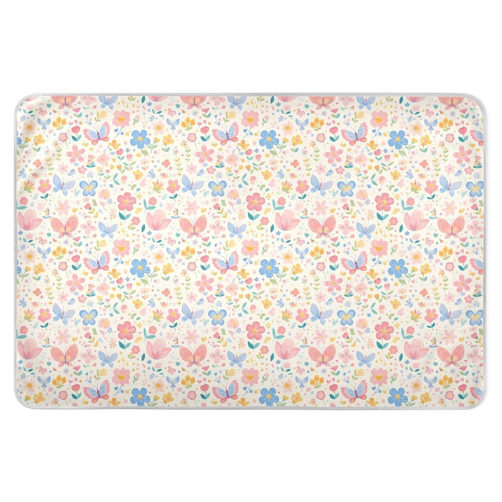 Butterfly Spring Fresh Flowers Extra-Large Reusable Potty Training Pee Pad, Highly Absorbent, 132.1 x 86.4 cm