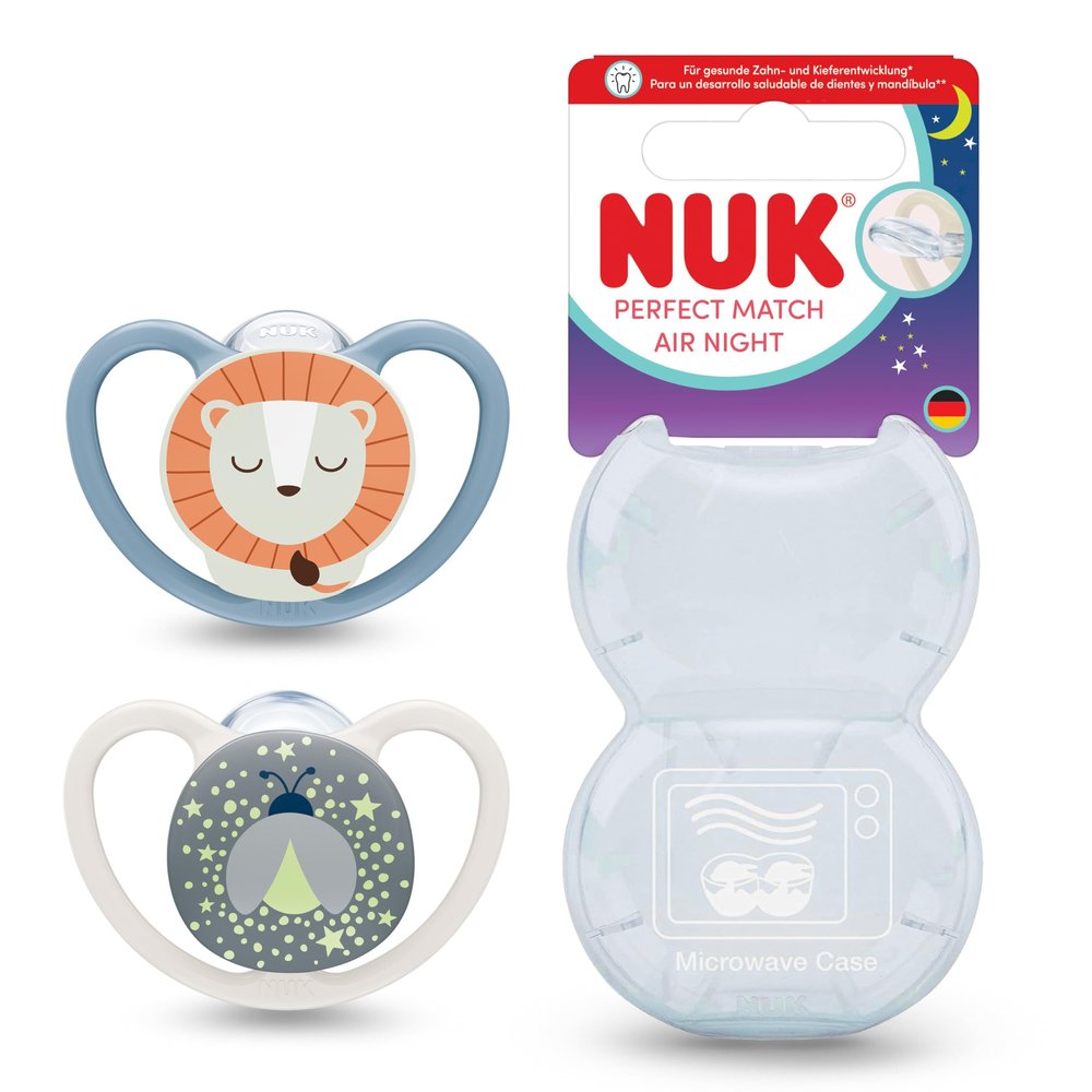 NUK Perfect Match Air Night Pacifiers, 18–36 Months, Glow-in-the-Dark, Lion, 2-Pack