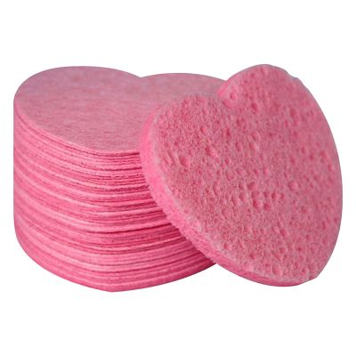 SAFIGLE 50 Pink Heart-Shaped Cellulose Sponges for Gentle Facial Exfoliation at Home and on the Go