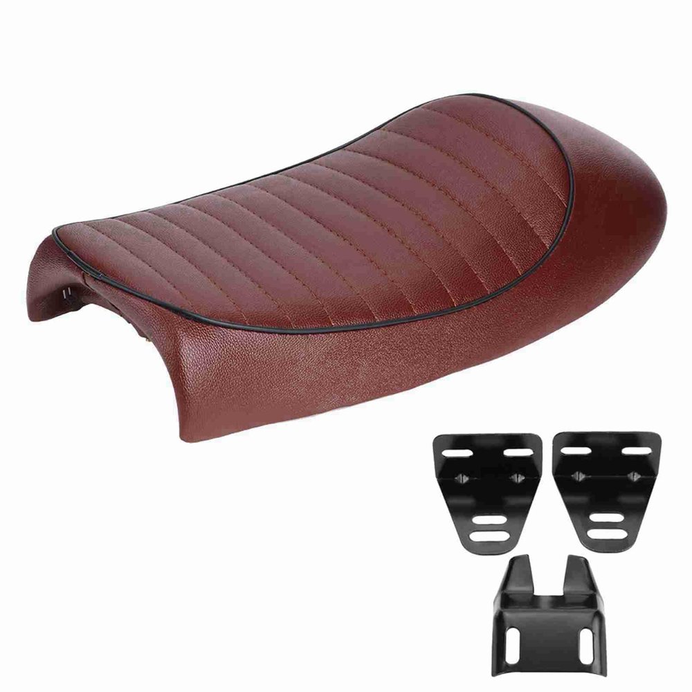 Zenithaur Cafe Racer Motorcycle Seat, PU Leather Flat Saddle, Style A