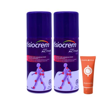 fisiocrem Active Ice Spray, 2 x 150 ml | Cooling spray for external use for muscle and joint discomfort | with arnica | Value pack with Pharma Perle giveaway