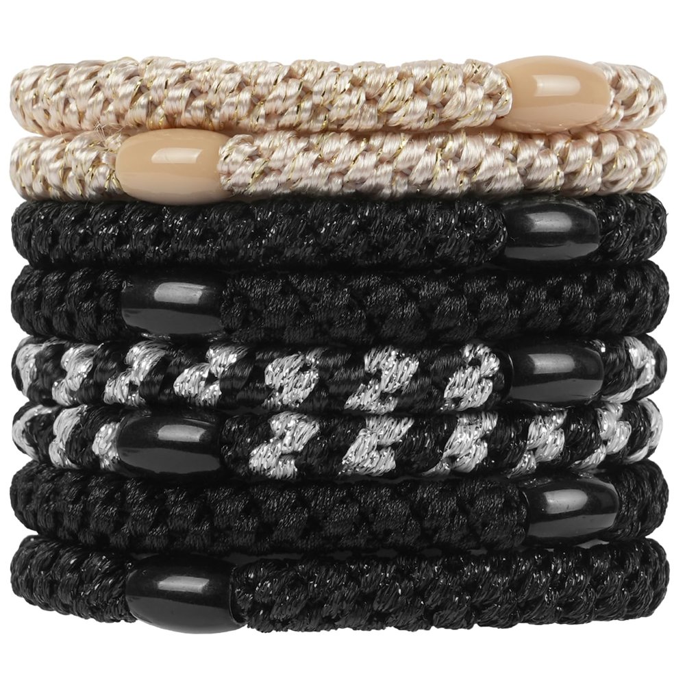 LOPHE Hair Ties, 8-Pack Braided Hair Elastics with Strong Hold, Black