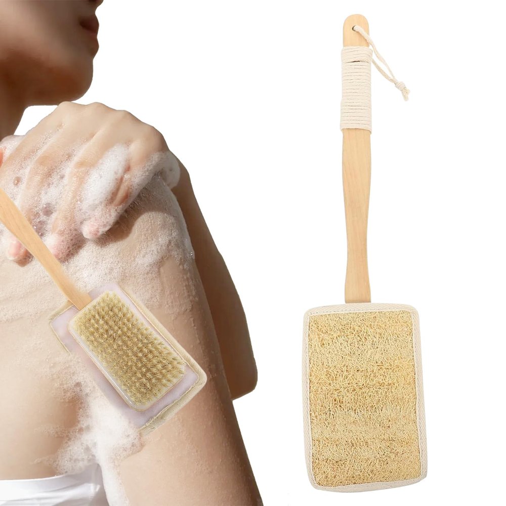 Luffa Shower Brush with Long Wooden Handle