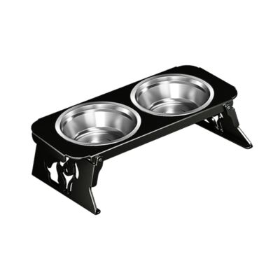 Stainless Steel Pet Bowl with Removable Tray, Foldable Feeding Station, Black, 31.5 x 13.5 x 8.7 cm