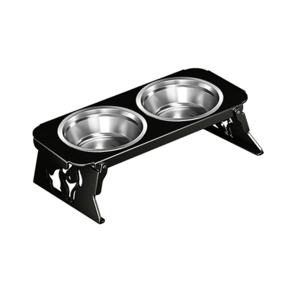Stainless Steel Pet Bowl with Removable Tray, Foldable Feeding Station, Black, 31.5 x 13.5 x 8.7 cm