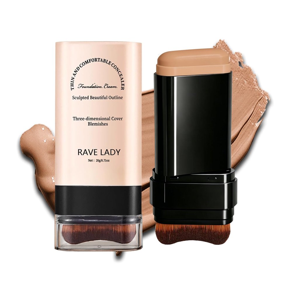 RAVE LADY 2-in-1 Foundation Stick with Brush, Full Coverage 04#
