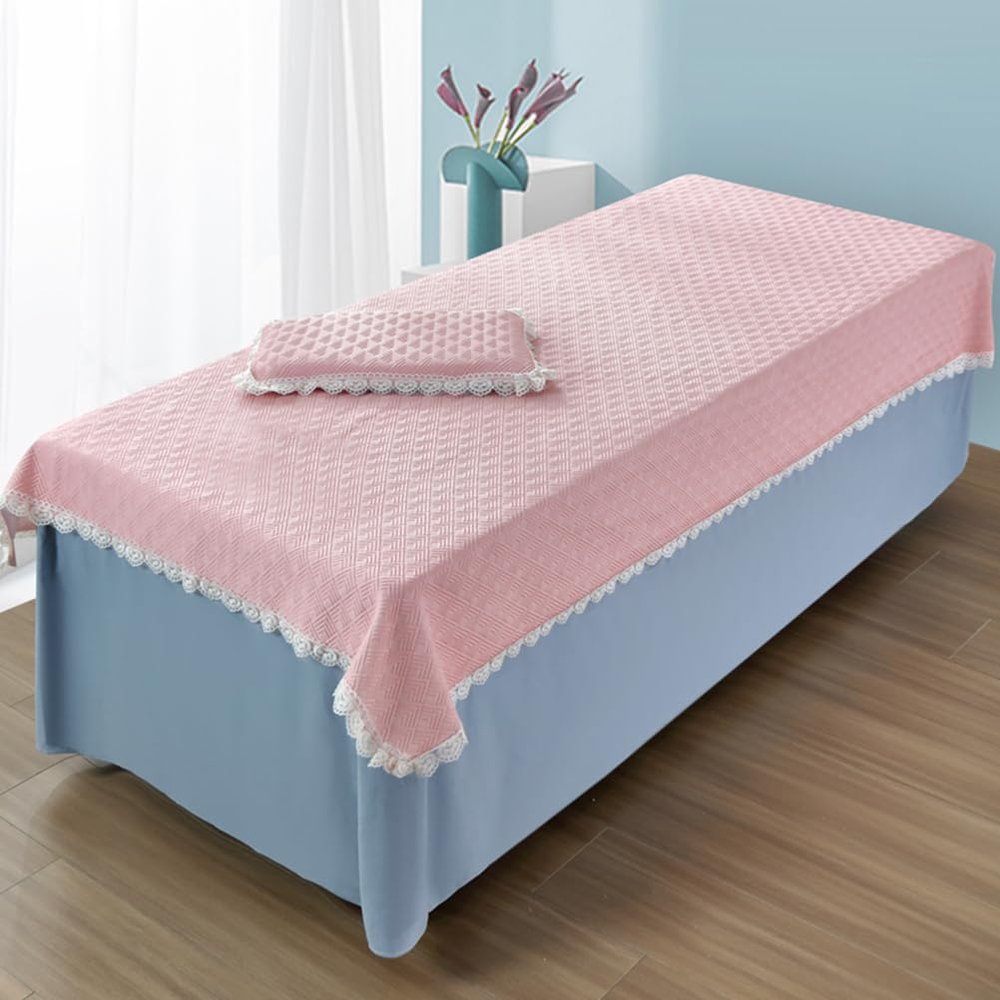 LDLCYCN Pink (N), 120 × 210 cm Cooling Spa Massage Table Cover, With/Without Breathable Hole, Square Head