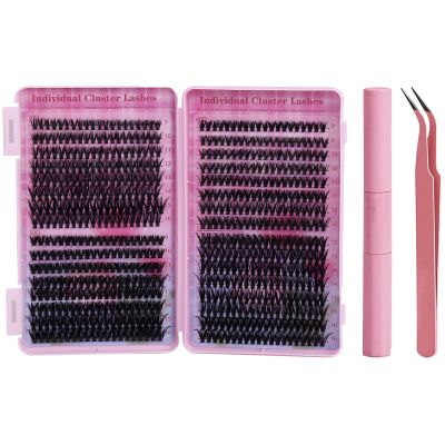 640-Piece Lash Cluster Set, 30D/40D/50D Individual Lashes with Curler, Brush and Glue