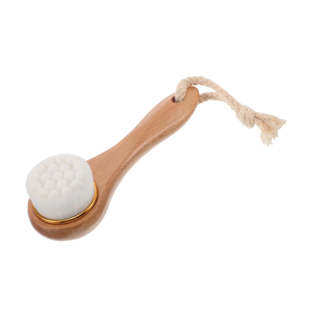 Facial Cleansing Exfoliating Brush with Handle, White, Wood and Nanofiber