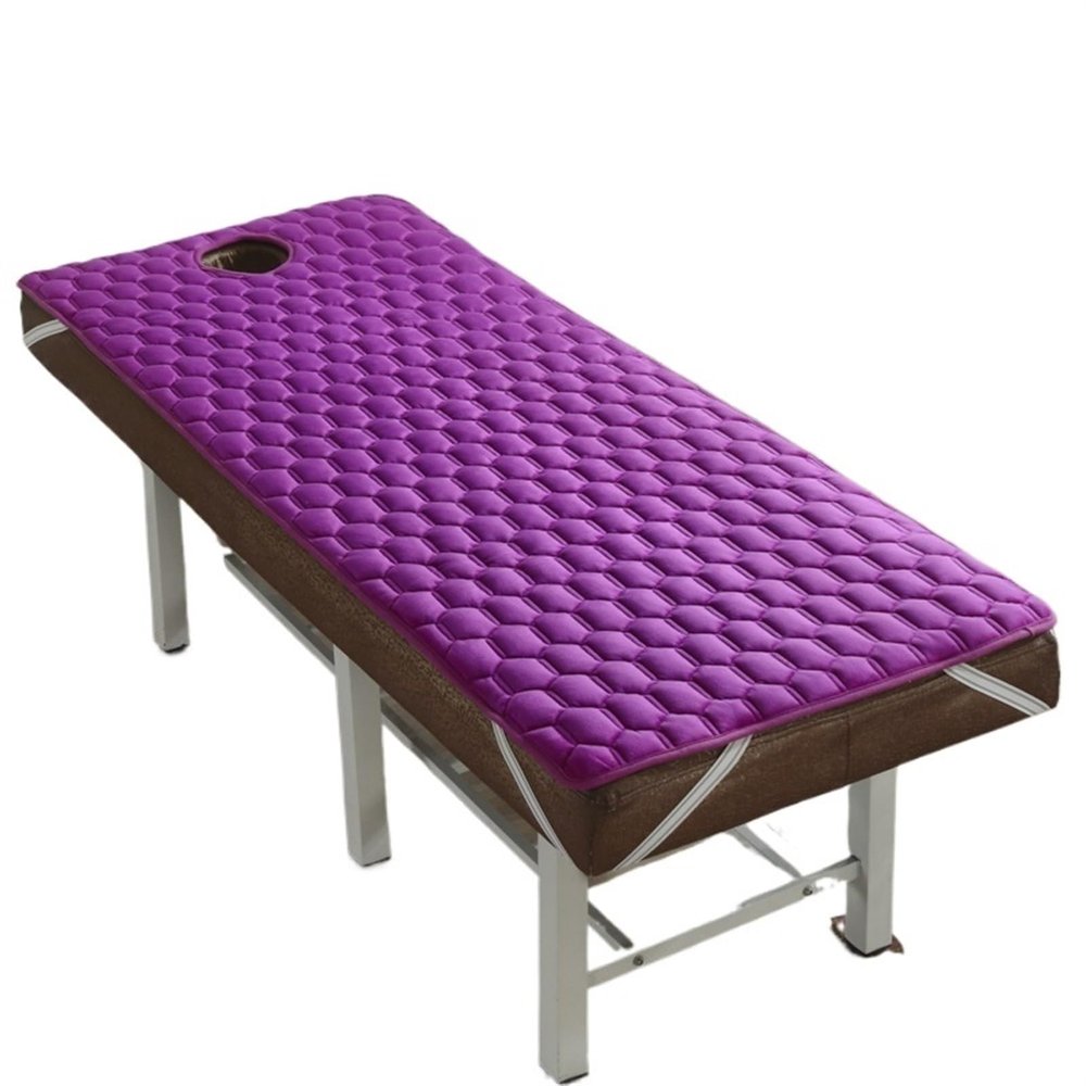 Beauty Salon Mattress Pad for Treatment Beds, Thick Cushioned Non-Slip Mat with Hole, Purple, 70 x 185 cm