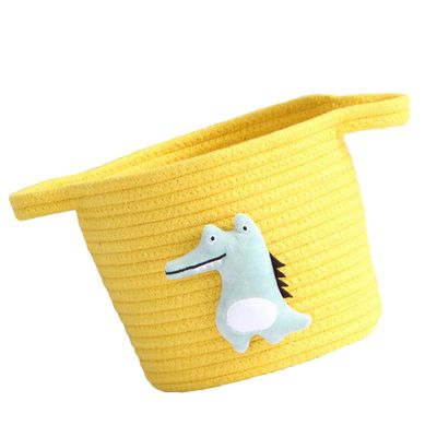 Gatuida Multifunctional Yellow Cotton Rope Storage Basket with Light Green Crocodile Design