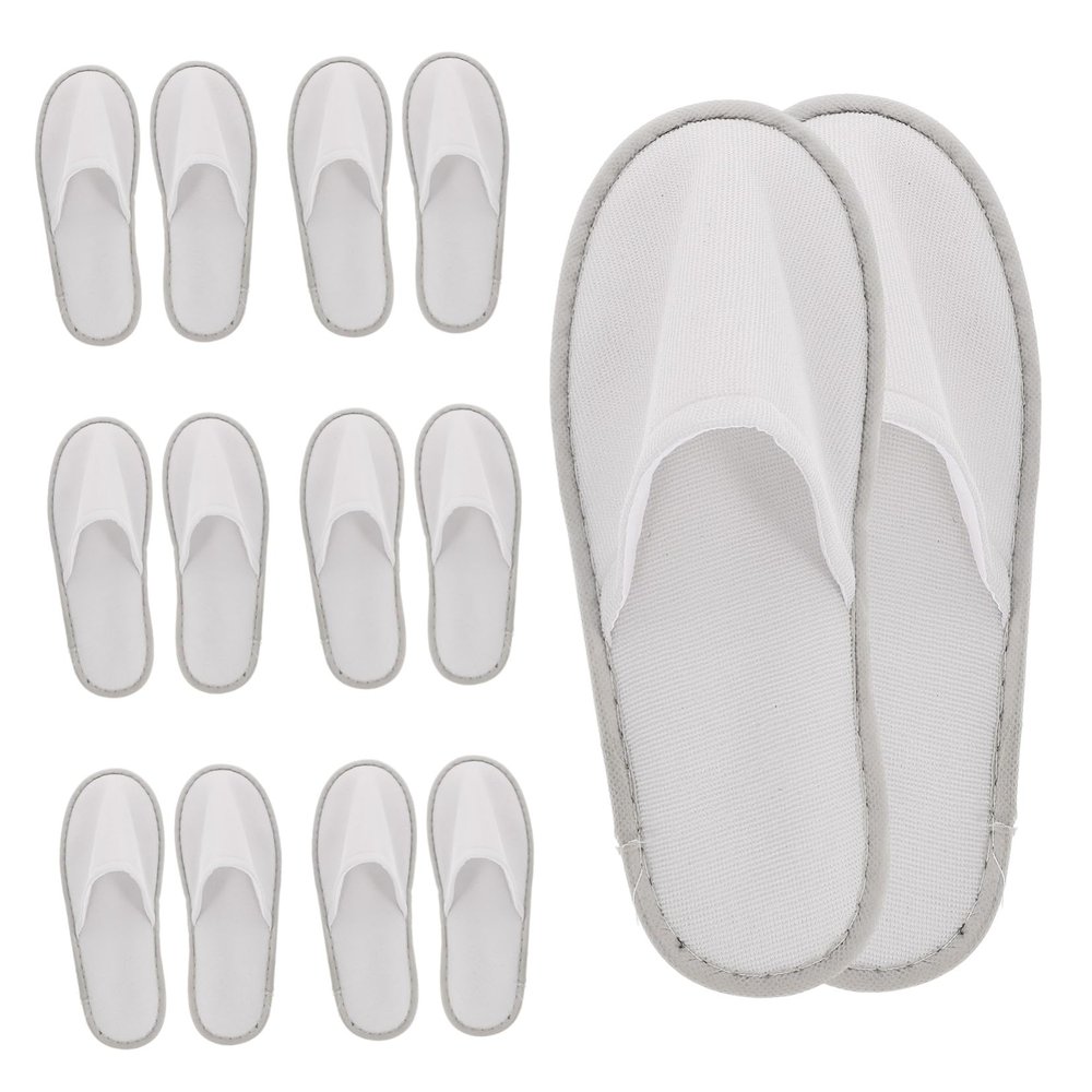 HAMPPLIES 10 Pairs Disposable Linen Hotel Slippers with Non-Slip Soles