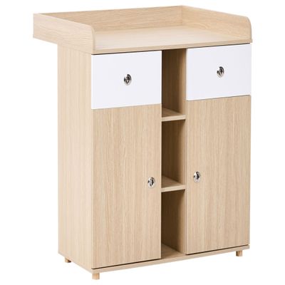 Baby Changing Table Dresser, Brown Wood Look, 69 x 90 x 90 cm, 2 Drawers, 3 Compartments, 2 Doors, Delisle