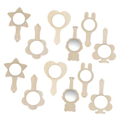 12-Piece DIY Wooden Hand Mirrors with Handles, Craft Mirrors for Children
