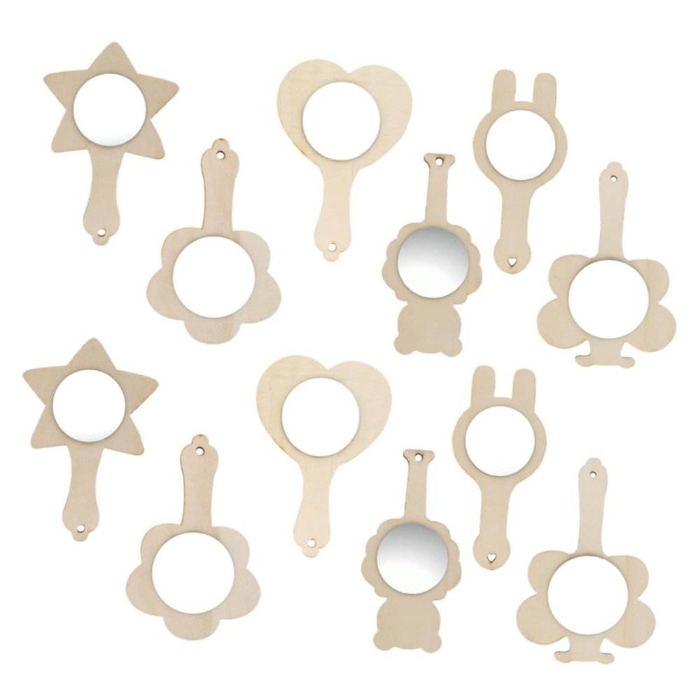 12-Piece DIY Wooden Hand Mirrors with Handles, Craft Mirrors for Children