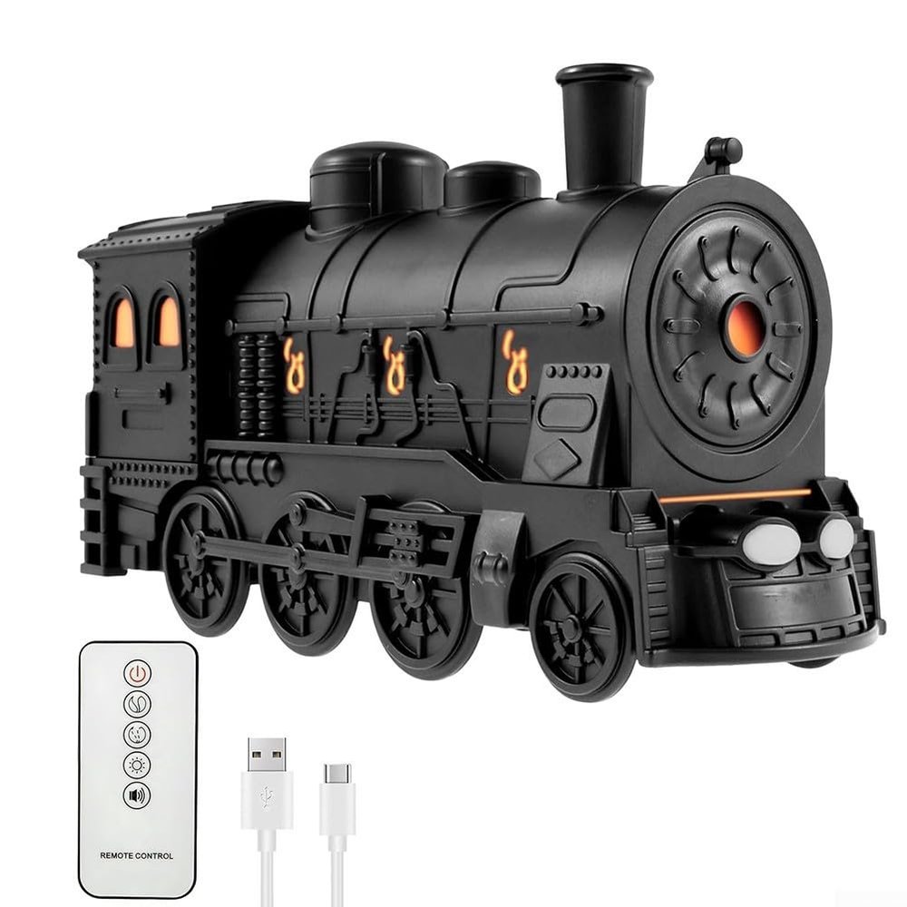 BildeeMait Train Essential Oil Diffuser, Steam Train Diffuser for Home, with Wireless Remote, Black