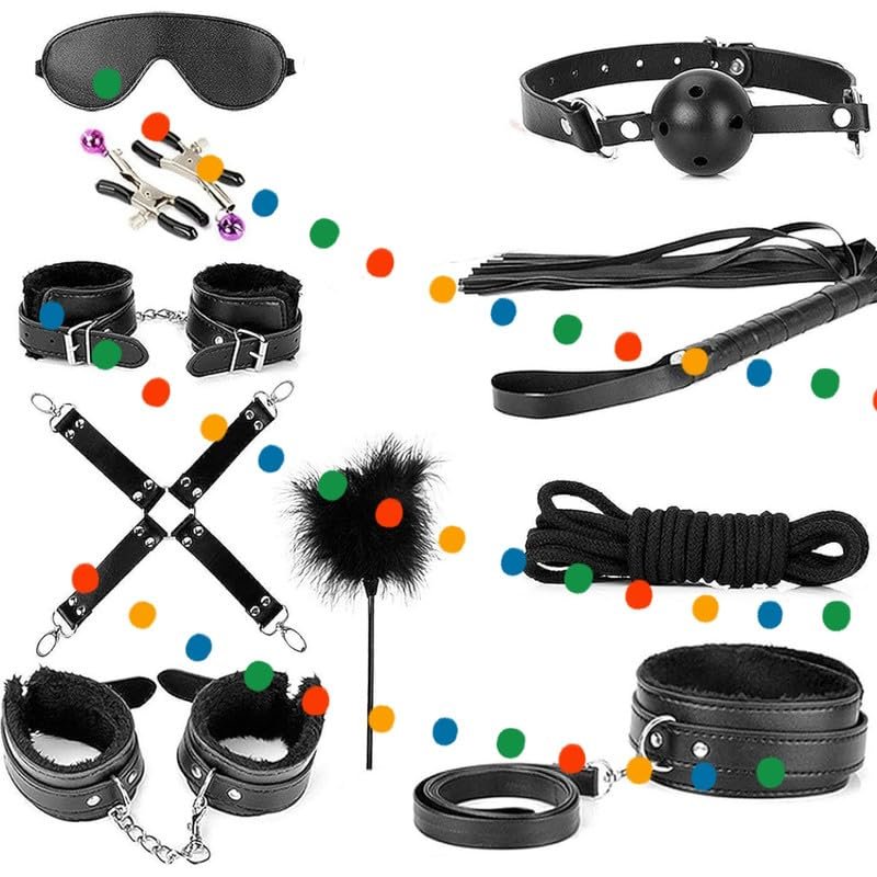 WreGmgg 10-Piece Black Leather Indoor Sports Set with Feather Stick and Sleep Eye Mask, Couple Gift - D10