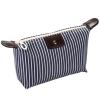Nylon Makeup Bag for Women, Zipper Toiletry Organizer, Travel Wash Bag (Striped Dark Blue) view 1