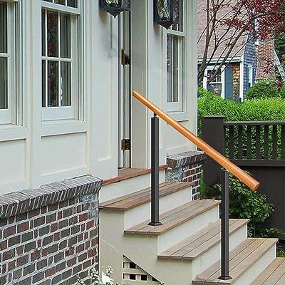 Adjustable Wooden Stair Railing, Non-Slip, for 13 Steps, Installation Kit for Concrete/Wood/Brick, 90 cm High, 120 cm Long (Black)