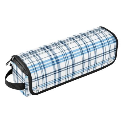 Large Hair Straightener Travel Case with Detachable Heat-Resistant Mat, Blue Plaid