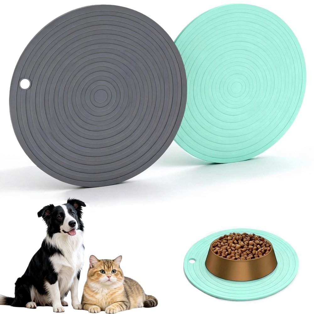 2-Pack Round Silicone Pet Bowl Mat, 24cm