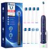 Rotating Electric Toothbrush for Adults and Children with 8 Brush Heads, 3 Intensities, 5 Modes, Wall-Mounted Charging Station (Blue) view 1
