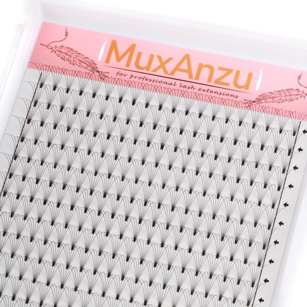 MuxAnzu Premade Lash Fans, Short Stem, 6D, 0.10 D Curl, 13 mm, 16 Rows