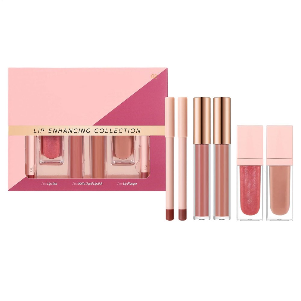 6-Piece Moisturizing Lip Makeup Set with Lip Gloss, Liner & Stain