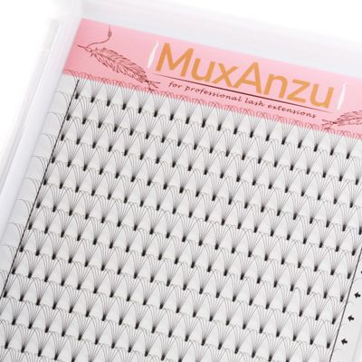 MuxAnzu Premade Eyelash Extension Fans, Short Stem, 3D/4D/5D/6D, Ultra-Dark Black, 16 Rows (6D, 0.10, D Curl, 12 mm)